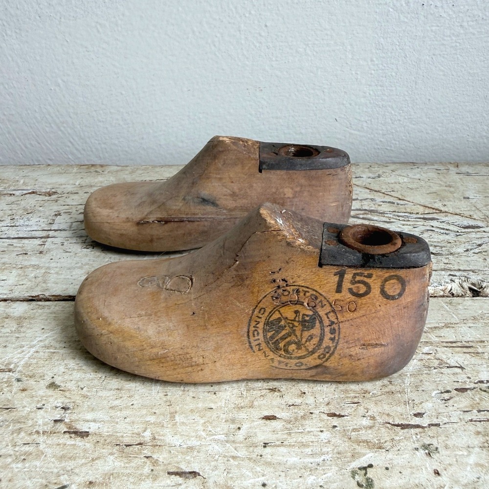 Antique Morton Last Co Cincinnati Child Shoe Lasts Wooden Cobbler Molds Pair 150